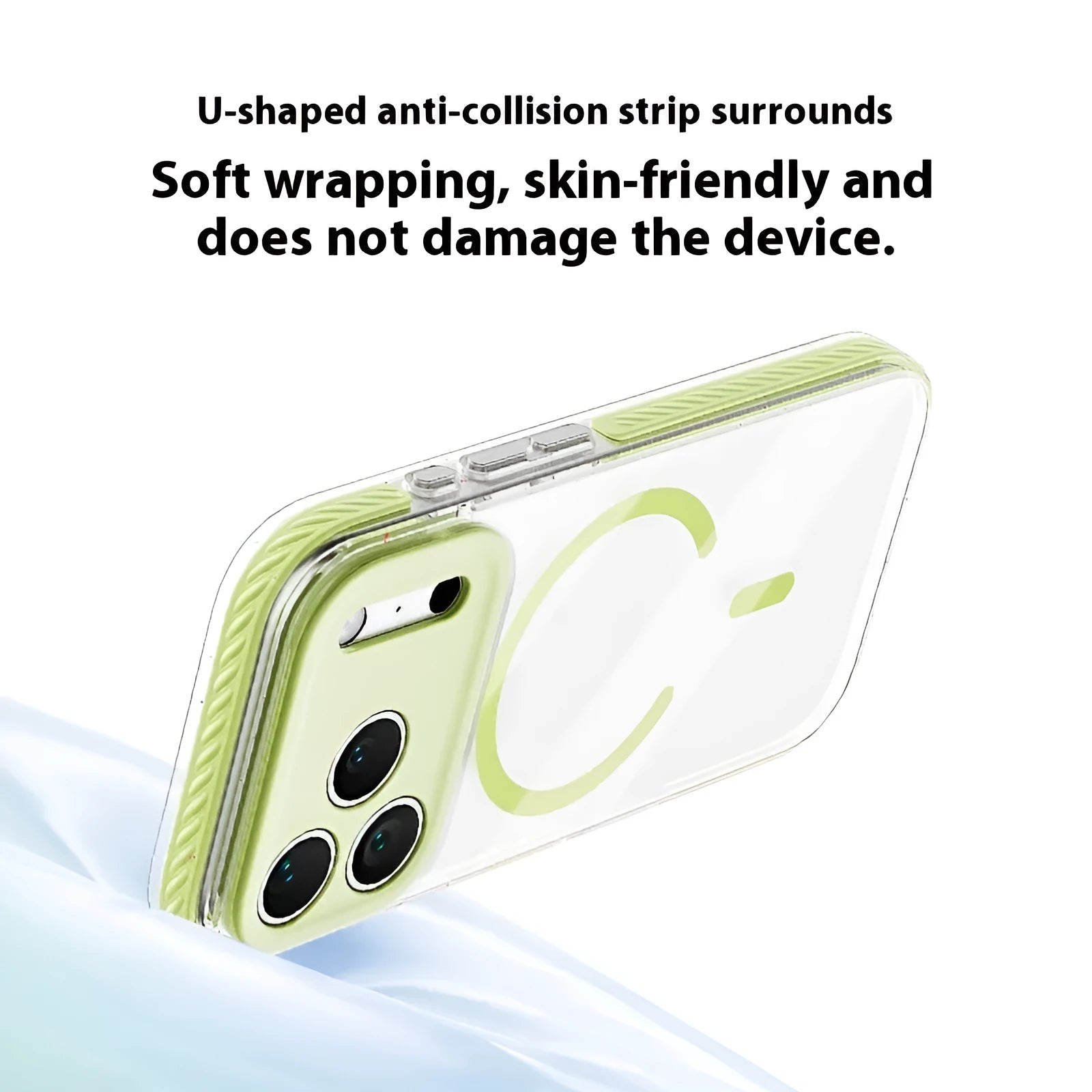 Transparent magnetic protective case for iPhone in candy pink colour, showing clear back and coloured sides.