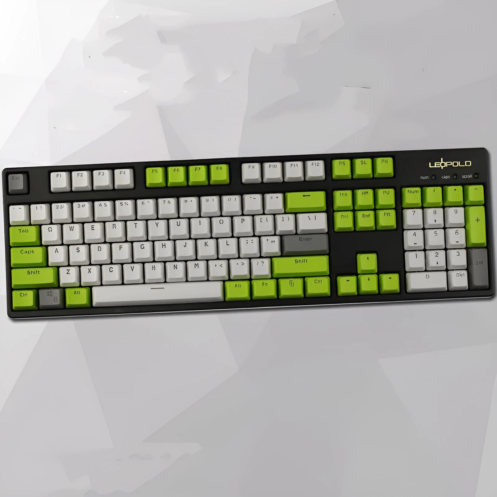 Two-tone PBT mechanical keyboard keycap set with themed colour schemes on black keyboard