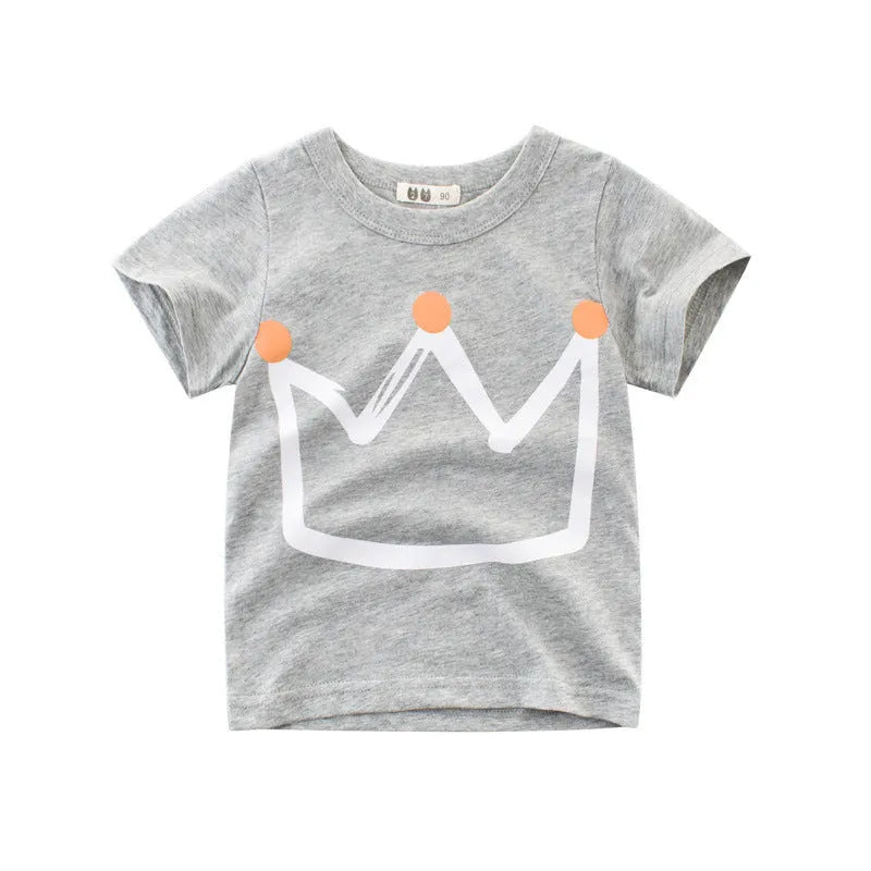 Boys' short sleeve cotton T-shirt in Korean style available in royal blue and grey colours