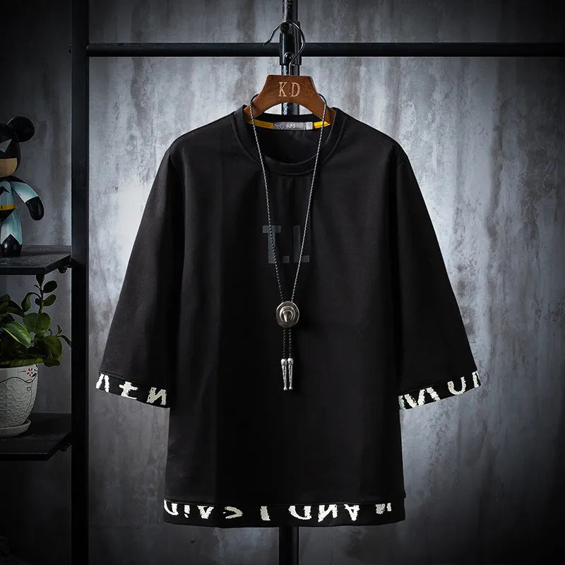 Men's 100% cotton round neck short sleeve t-shirt in black, front view