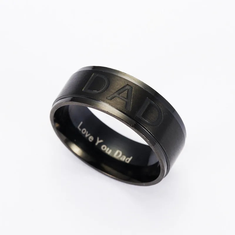 Titanium steel monogram ring with electroplated finish, geometric Korean style, unisex, black colour