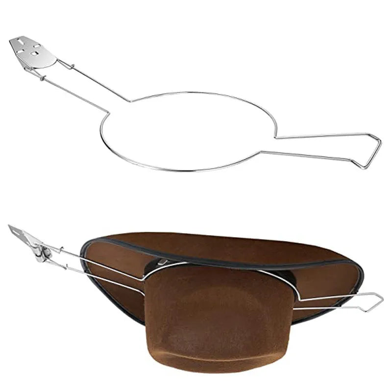 Brown chrome-plated metal hat stand for car interior storage.