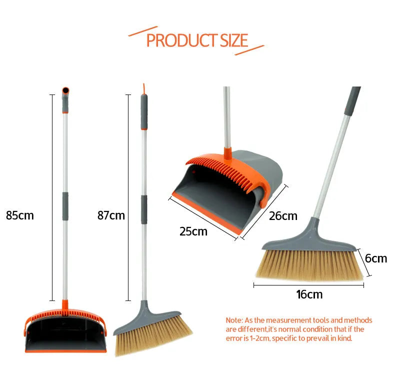 Upgrade colour foldable broom dustpan combination set with bucket and double pole cleaning tools on kitchen floor