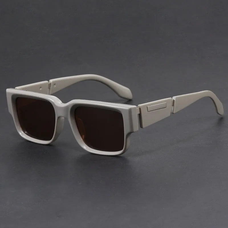 Blue grey square frame sunglasses with thick construction and UV-protective lenses