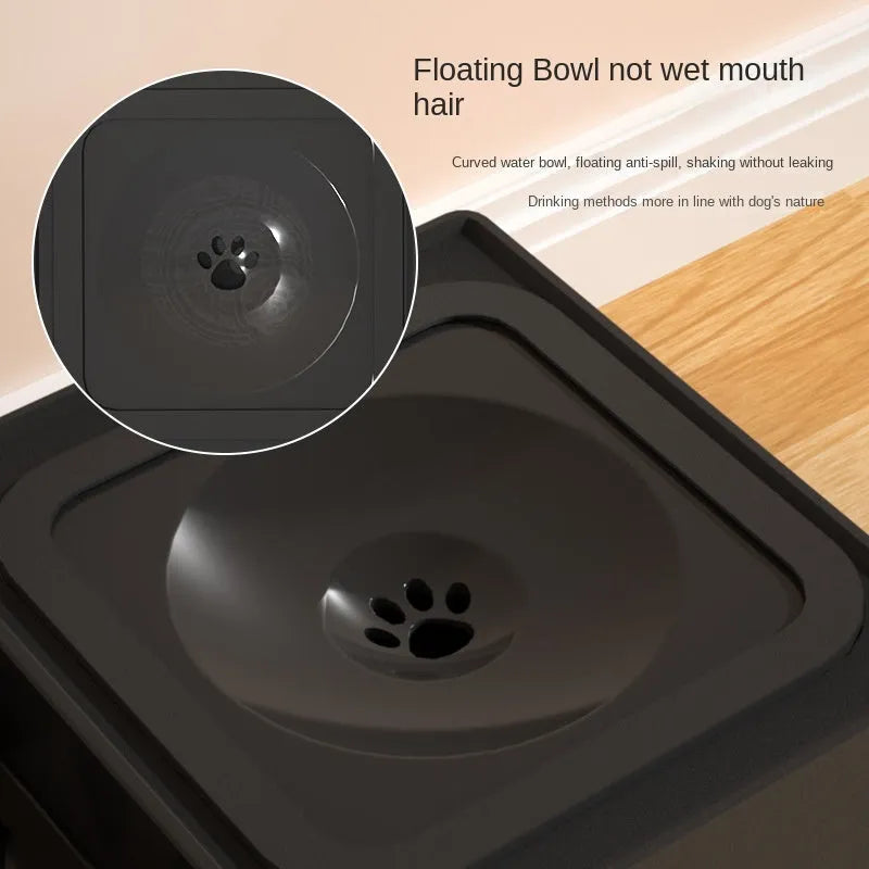 Adjustable height pet feeding stand with stainless steel bowls in black or grey colour options