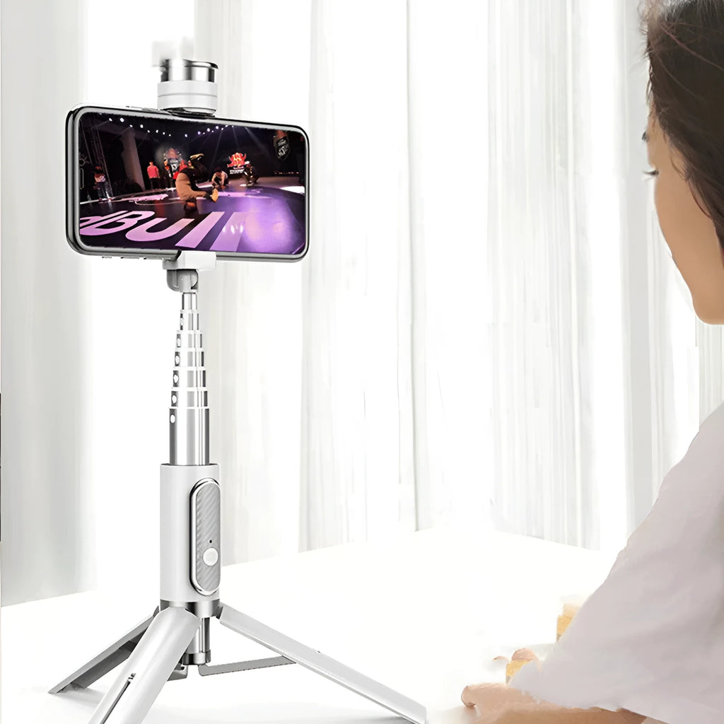 Standard black multifunctional aluminium alloy remote control tripod selfie stick compatible with Apple iPhone