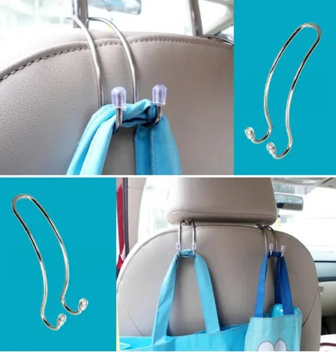 Stainless steel double head hook, silver, 3.4x11 cm, one pair for car seat back or hanger