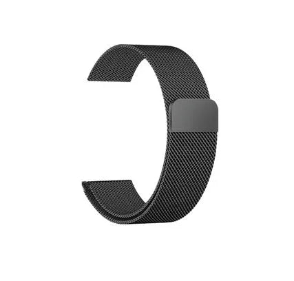 Stainless steel link bracelet watch strap for Apple Watch in silver finish.