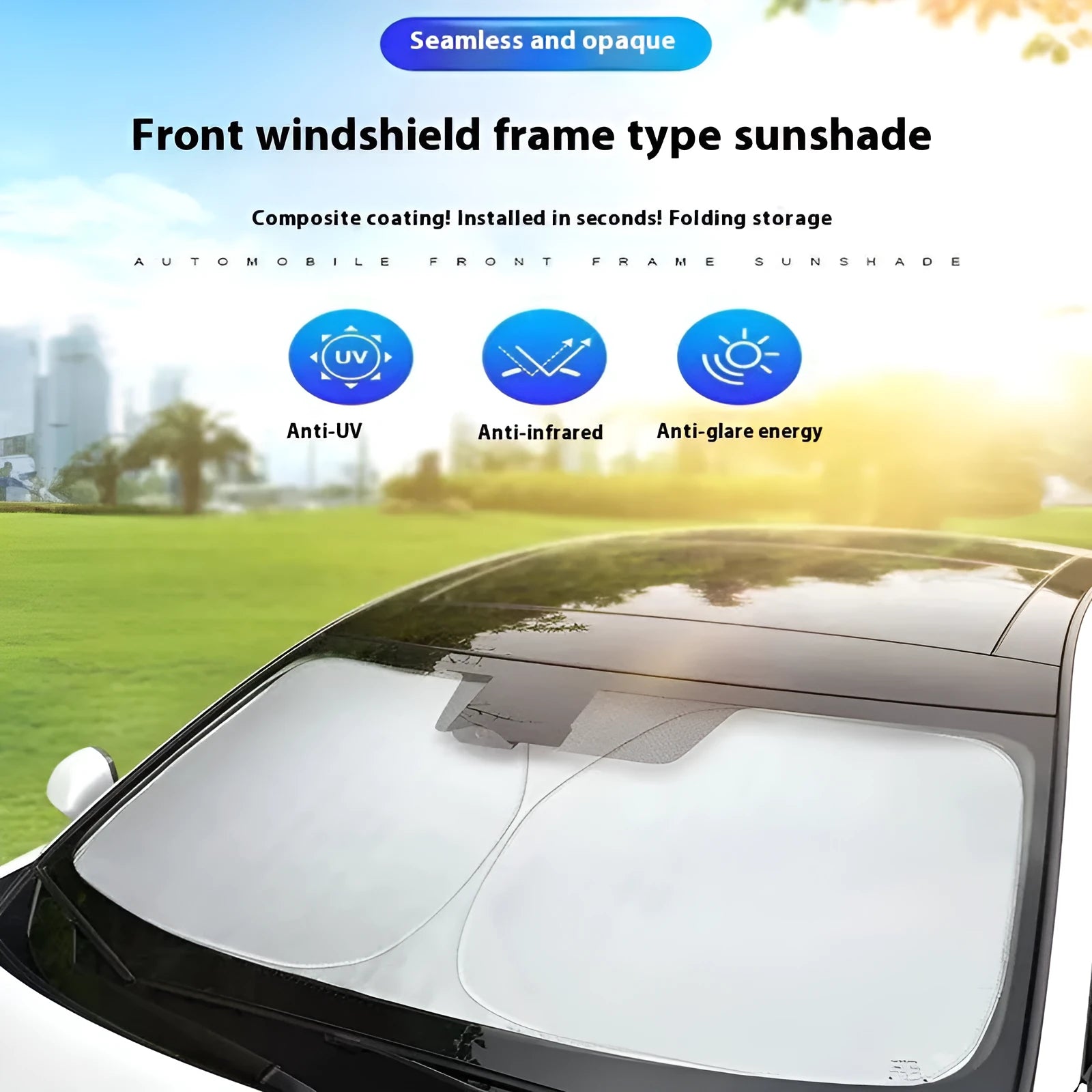 Titanium silver aluminium foil car sunshade shown unfolded.