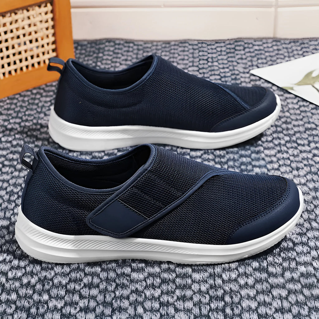 Casual walking shoes with Velcro closure and mesh upper in flat-heel design