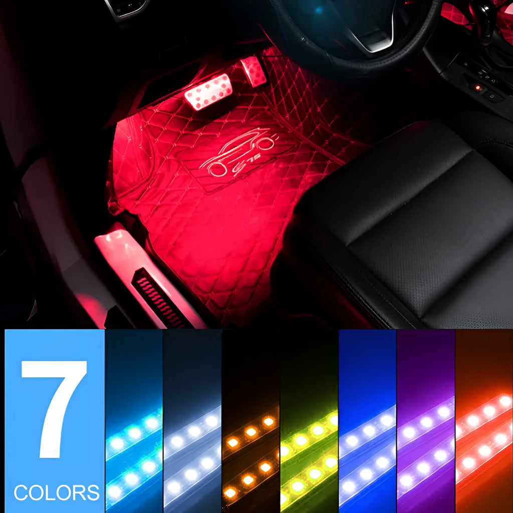 Cool LED car atmosphere light with 48 LEDs in seven colours, ABS material, IP65 waterproof, USB and lighter interfaces