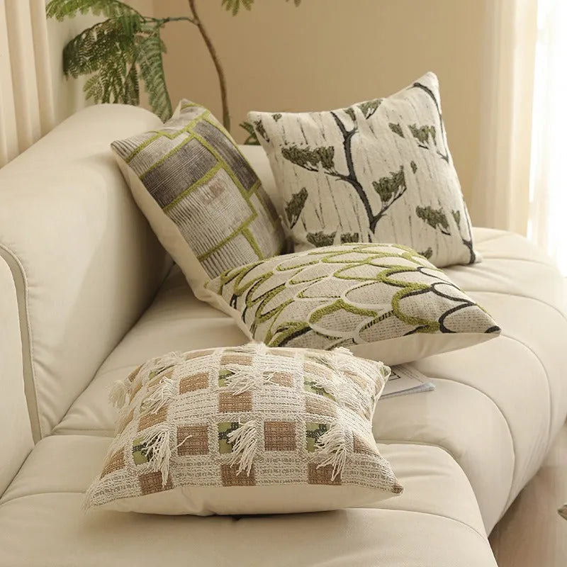 Square jacquard woven cushion cover with detailed botanical floral pattern in one of eight available colour options.