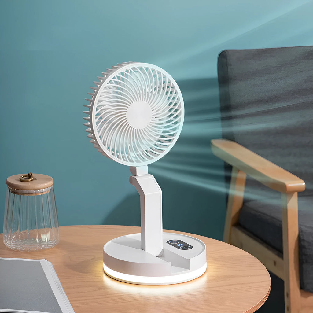 White household folding USB rechargeable fan with 7 blades and remote control