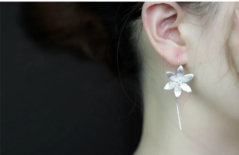 925 sterling silver lotus earrings for women Korean style flower earrings silver colour individually packed