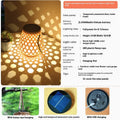 Outdoor solar lantern with imitation bamboo woven plastic shade, hanging in garden, retro hollow design