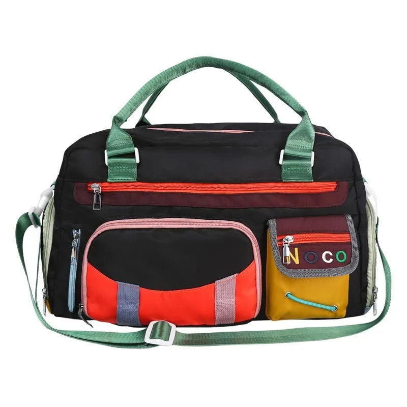 Large black sports shoulder messenger bag with 43cm height and Oxford cloth construction