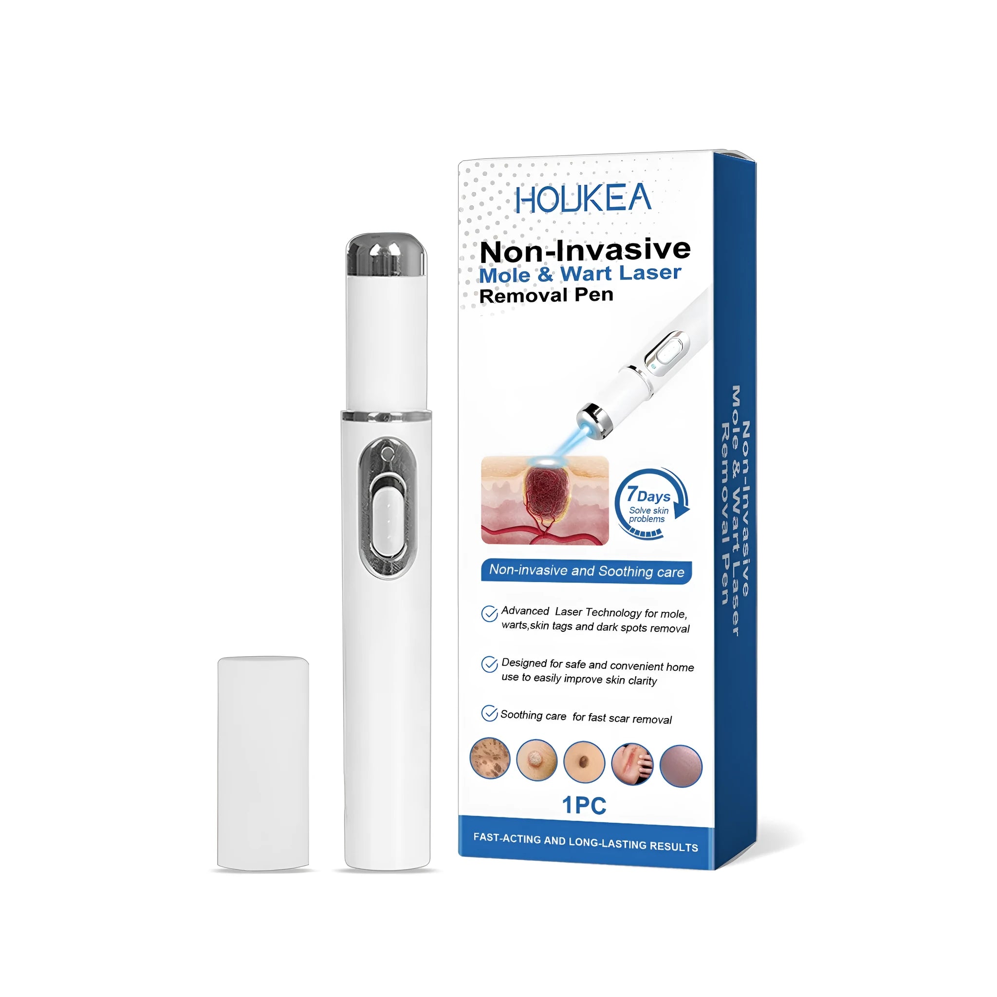 Non-invasive mole wart laser removal pen with red laser light and handheld design