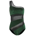Women's one-shoulder nylon swimsuit in black, one-piece design with high elasticity and quick-dry fabric