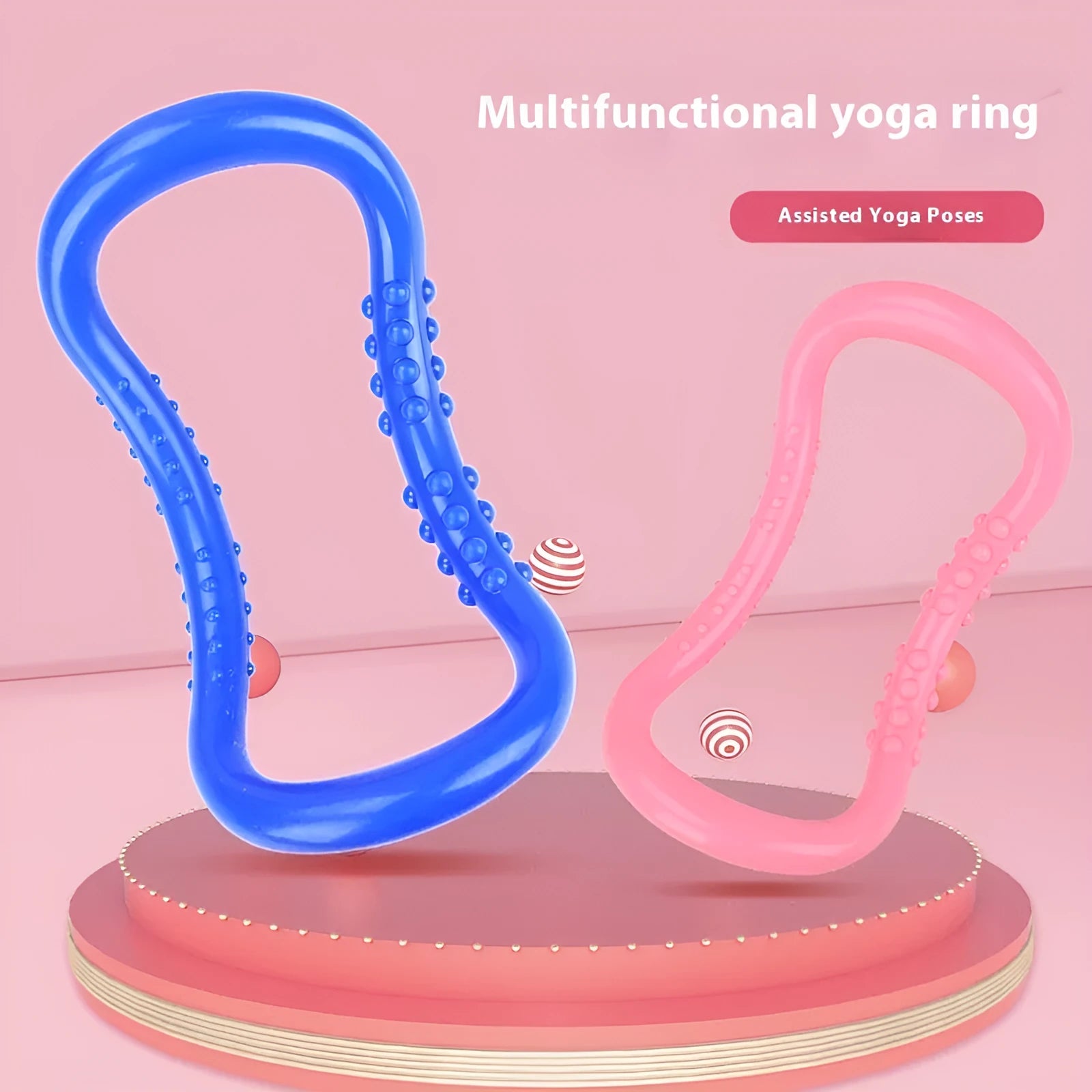 PP material yoga ring stretching bracelet in blue, pink, or purple colour for pilates and flexibility training