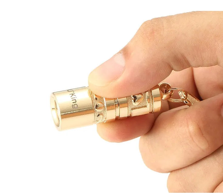 Gold zinc alloy waterproof LED flashlight keychain with keyring attachment