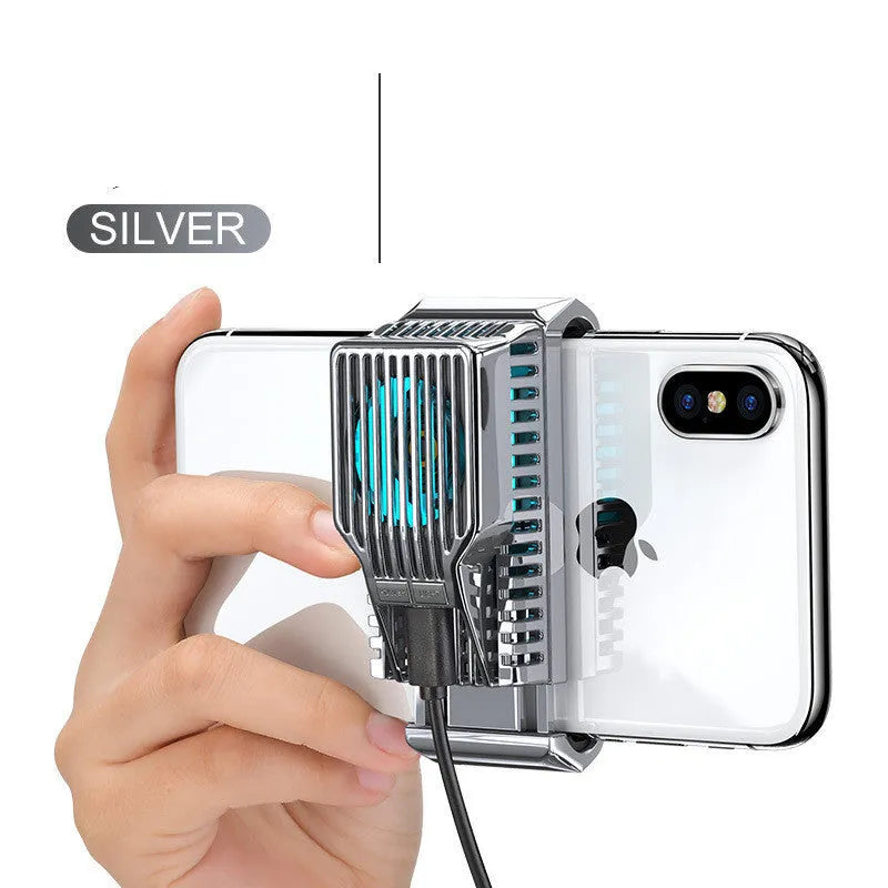 Black clip-on mobile phone radiator with aluminium cooling fins for smartphones