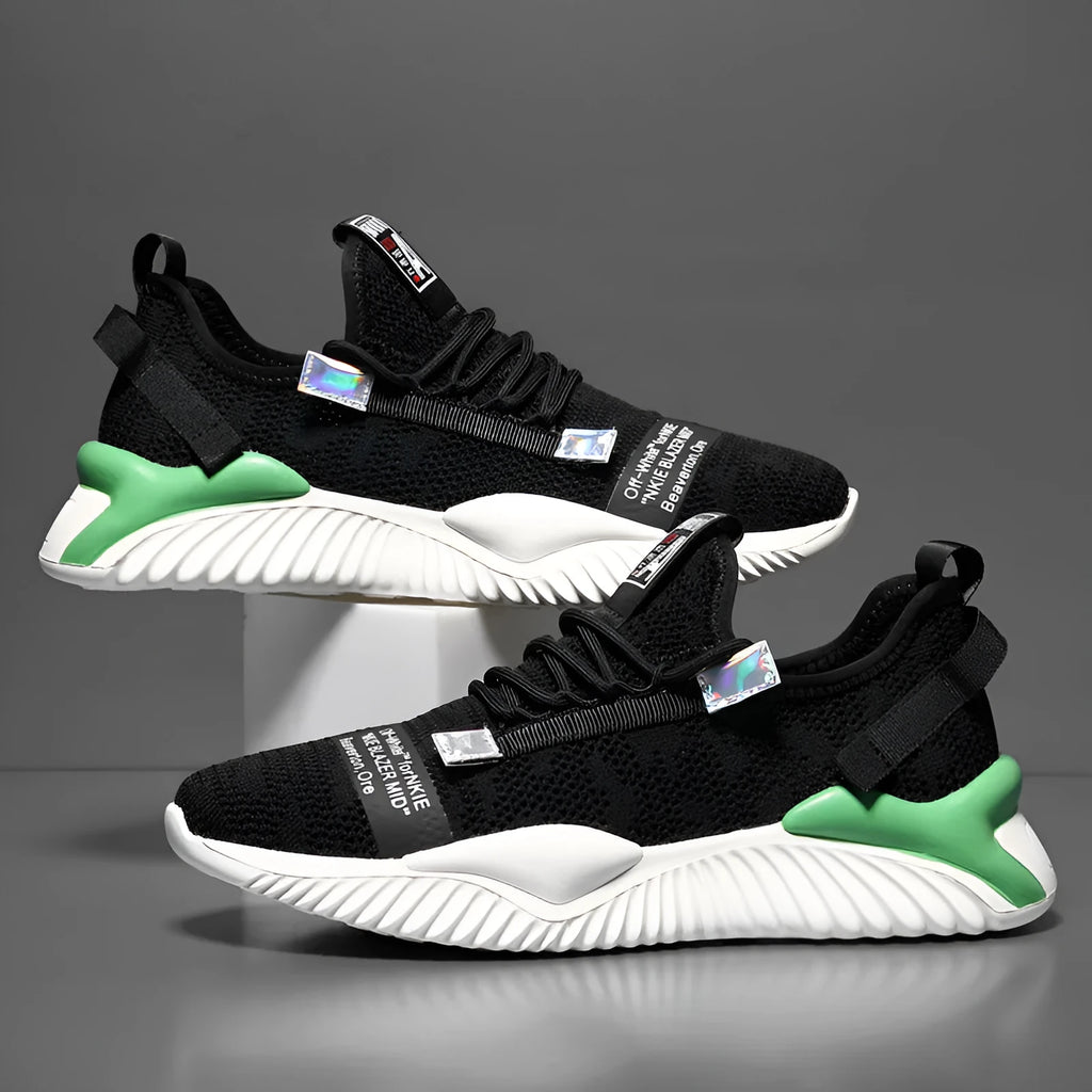 Men's breathable mesh casual shoes with flying woven upper in black