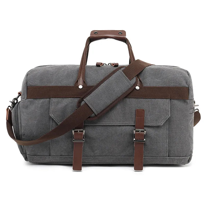 Large canvas crossbody travel bag for men in European and American retro style with sewing line detailing