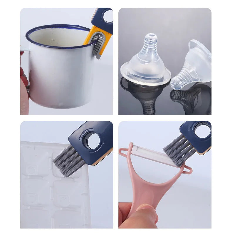 Blue and grey multifunctional bottle gap cleaner brush set with four cleaning heads