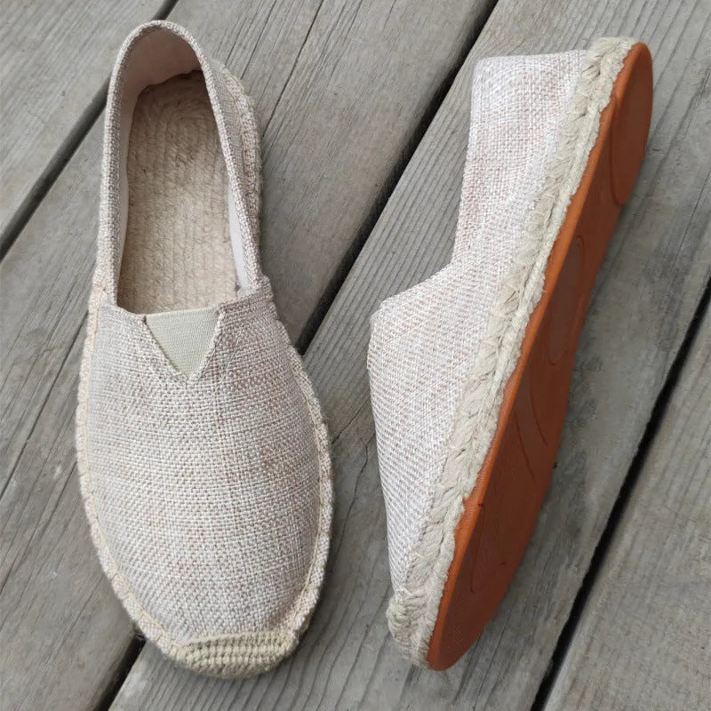 Men's round-toe canvas lace-up casual shoes in solid colours on a white background.