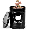 Black and white round iron sheet storage can with moisture-proof lid for pantry organisation.