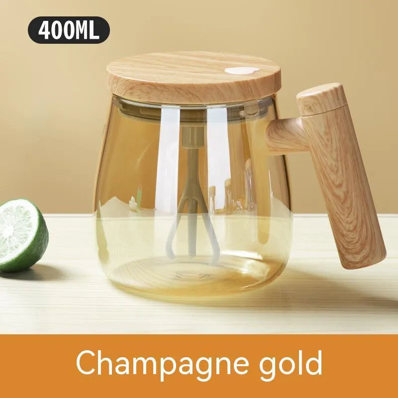 400ml electric self-stirring coffee mug with borosilicate glass construction in champagne gold colour