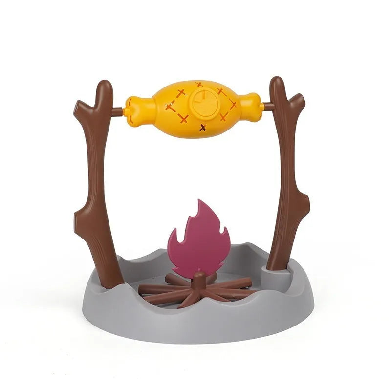 Barbecue style tumbling cat feeder toy for interactive food puzzle play.