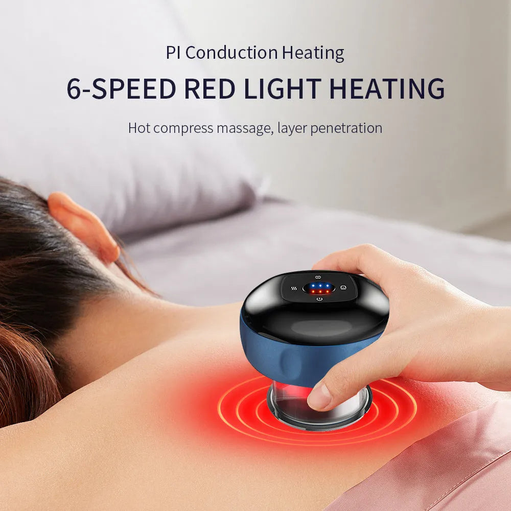 Electric vacuum cupping massage body cups with LCD display and control buttons in black colour variant
