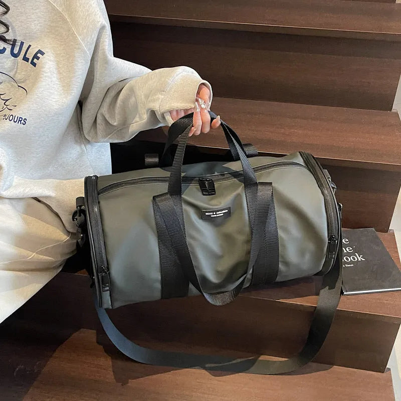 Waterproof Oxford cloth sports handbag in black, dark gold, and dark grey colour options