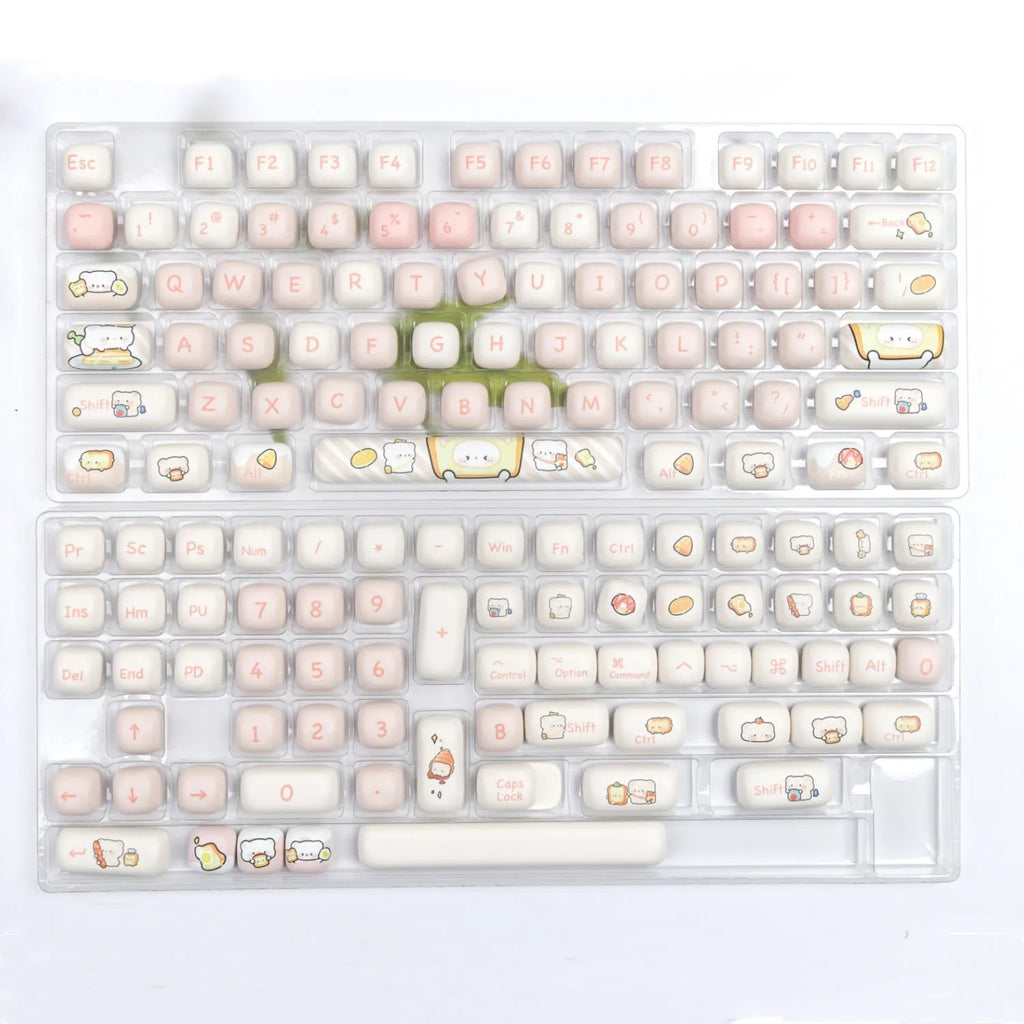 Steamed bread bear theme PBT key cap set with 143+3 keys for mechanical keyboards