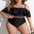Black one-piece swimsuit for women in polyester fabric with extended sizing options