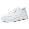 Women's leather flat casual shoes with lace-up front in white, silver, or gold colour options