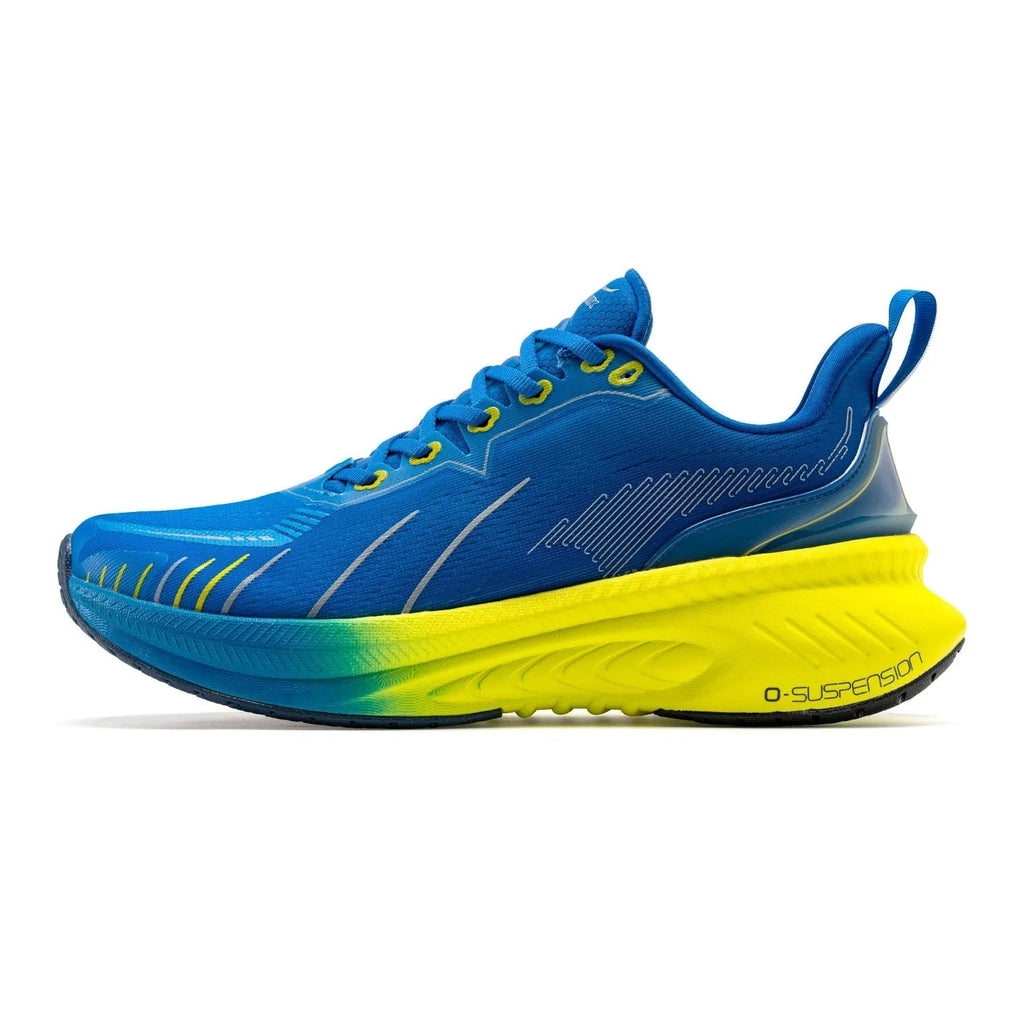 Low top running shoes in multiple colours with PU mesh upper and rubber sole.