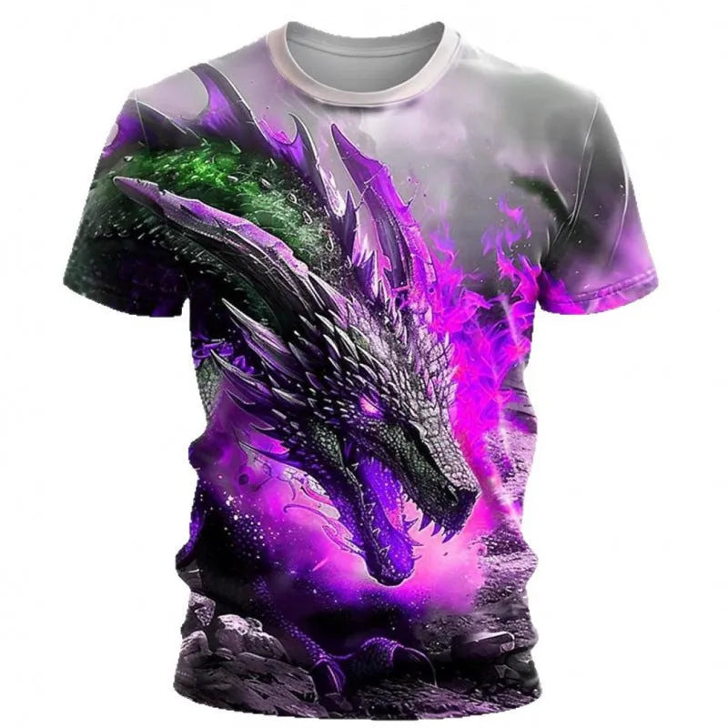 Men's 3D wind dragon printed short-sleeved T-shirt in milk silk polyester fabric