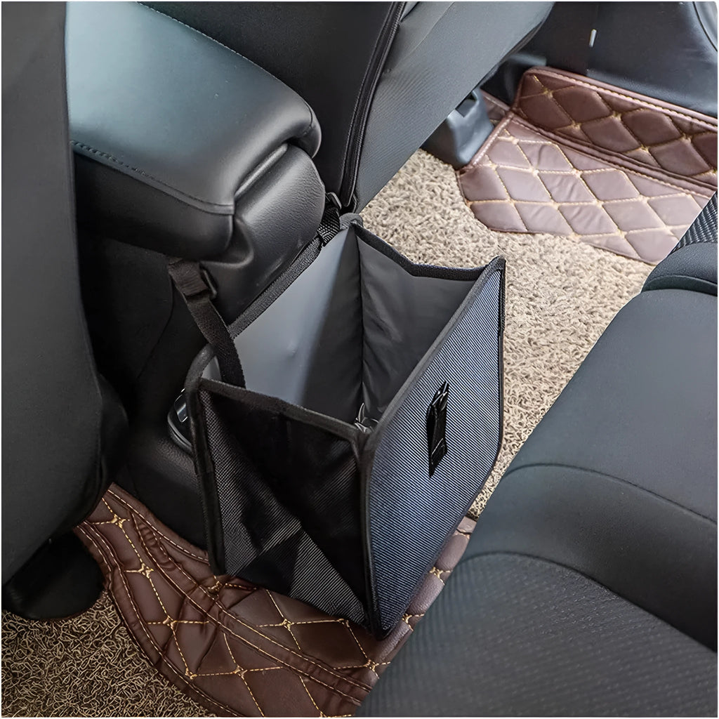 Black waterproof Oxford cloth car folding trash can with hanging loop
