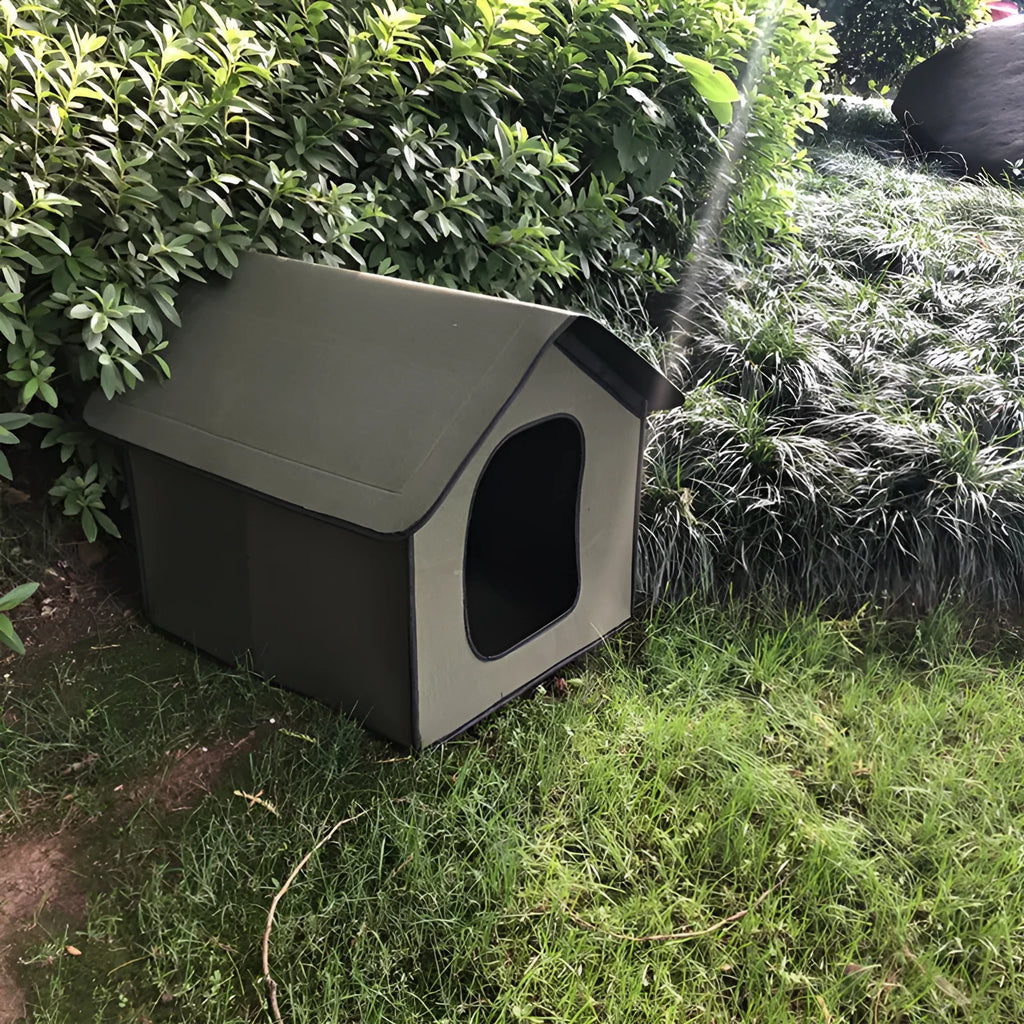 Waterproof outdoor pet kennel in chemical fibre, grey, army green or camouflage, medium or large, optional door curtain