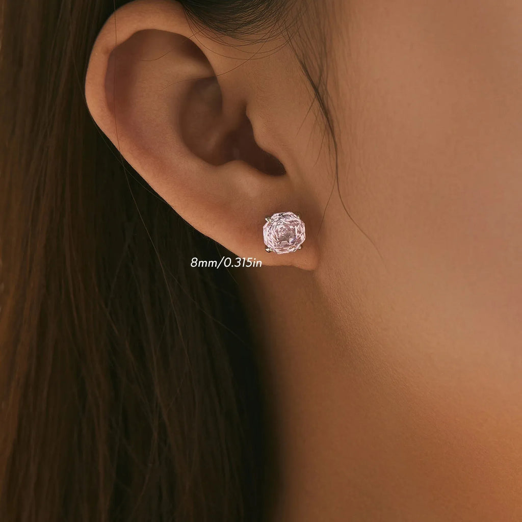 S925 sterling silver rose-shaped stud earrings in 6mm and 8mm sizes.