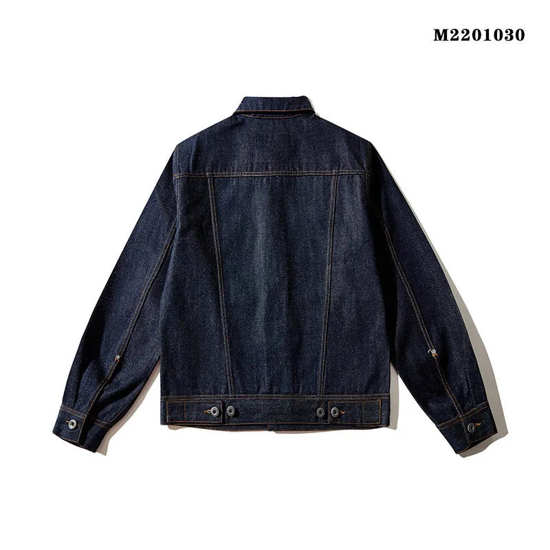 Men's raw pulp colour Japanese-style cotton loose jacket with red edge trim and patch pockets