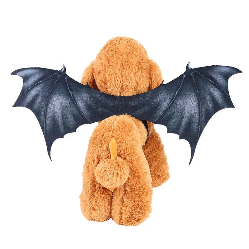 Black cloth bat wing costume accessory for dog or cat on Halloween.