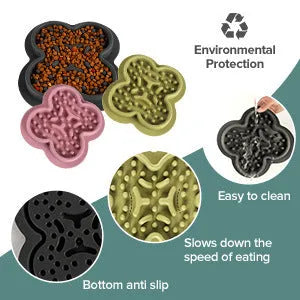 Silicone pet licking pad slow feeder mat with textured surface and non-slip base