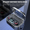 Black X10 true wireless Bluetooth earbuds inside their rectangular charging case.