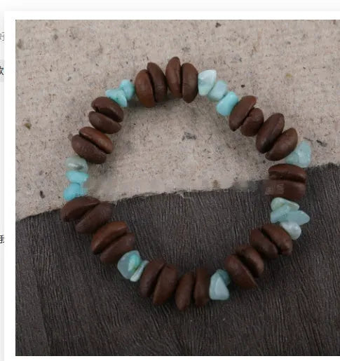 Handmade coffee bean bracelet for women, unisex geometry shape, 16mm size, real coffee beans