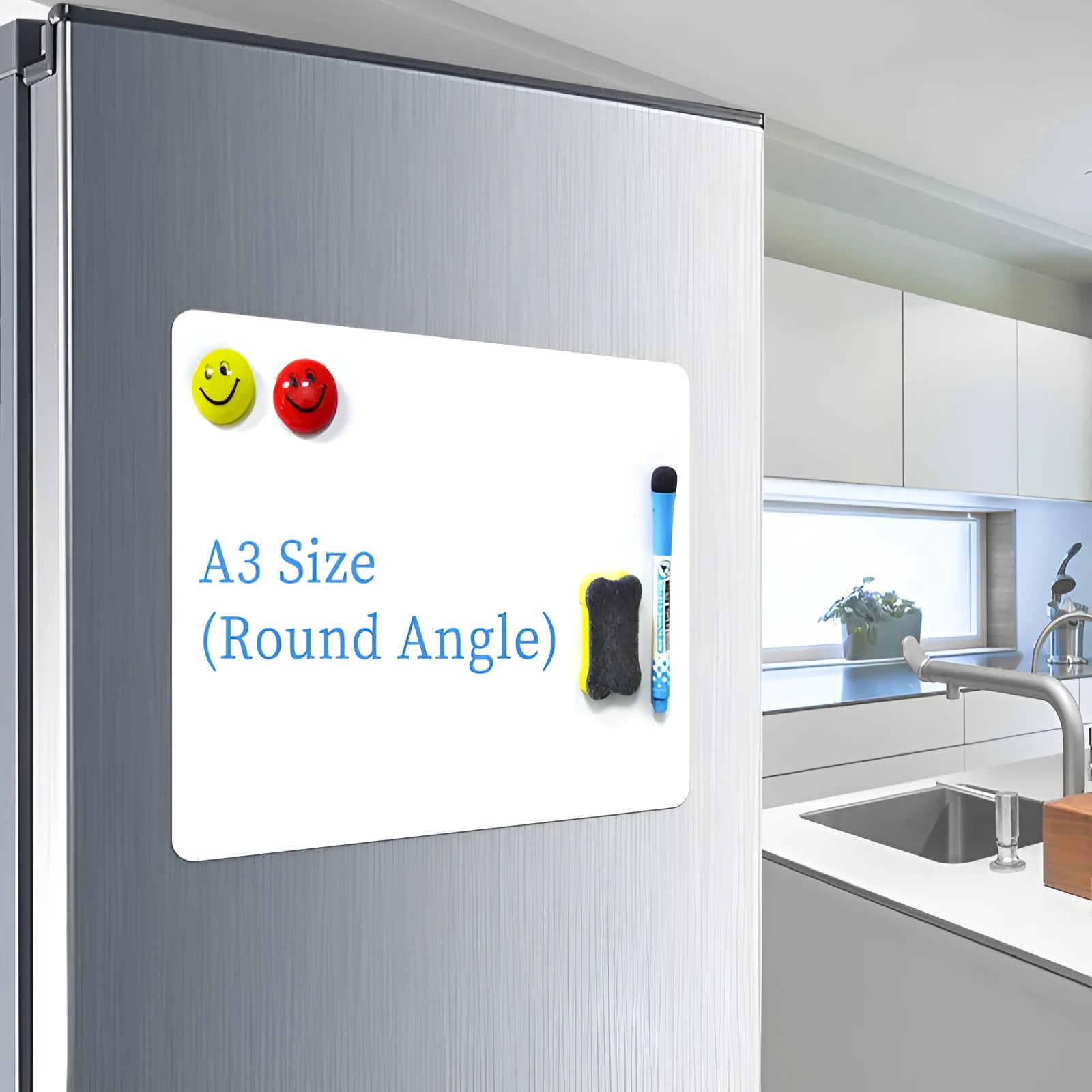 A3 sized soft magnetic whiteboard with rounded corners for sticking to refrigerator doors