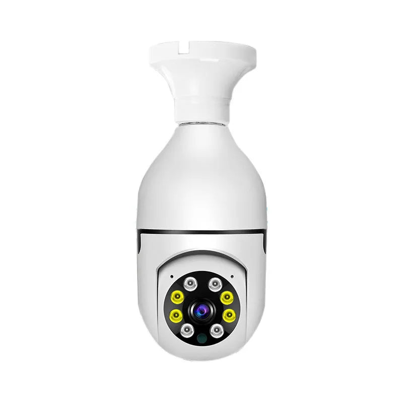 Wireless bulb security camera with plastic and metal construction measuring 5cm by 12cm