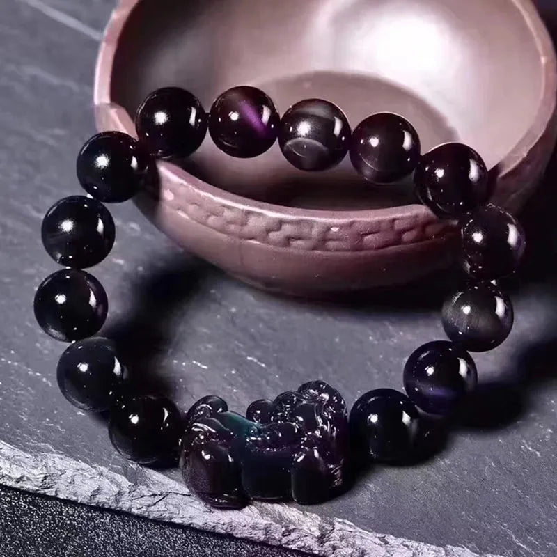 Obsidian crystal bracelet with natural ice colour beads in various size options